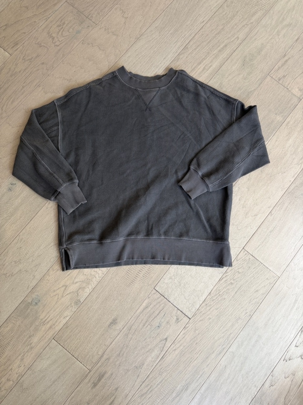 aerie Womens Charcoal Crewneck Waffle Thermal Sweater